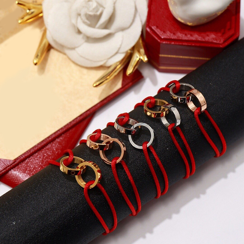 Charity Edition Double Ring Lucky Gift New Year Red Ring-linked Valentine's Day Gift Hand Rope Original Design Bracelet