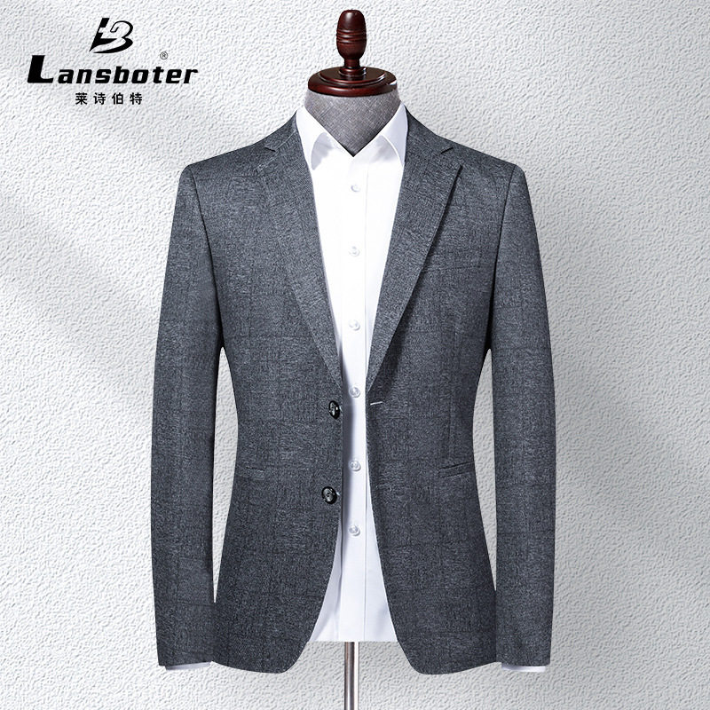 Áo vest nam dệt kim co giãn dáng ôm, tay dài, cổ vest một hàng hai nút — Màu xanh, Màu xám