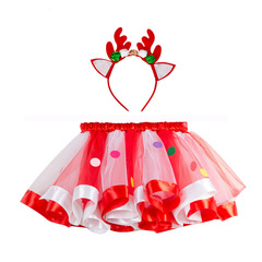 christmas dress European and American Christmas girls' skirt small disc mesh rainbow skirt tutu skirt