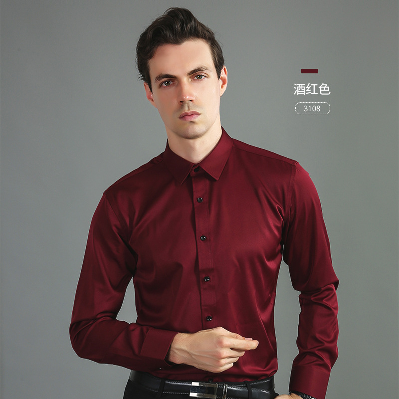 Cross-Border Four-Way Stretch Non-Iron Men's Long-Sleeved Shirt Foreign Trade Amazon European Size Men's Shirt Business Slim Fit