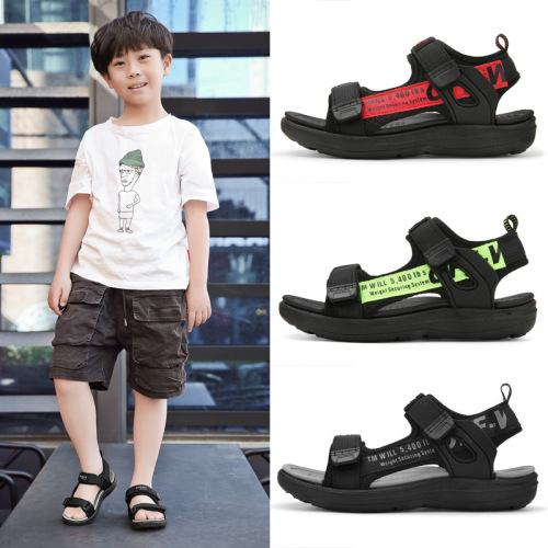 Solid children's sandals 2024 summer boys' sandals medium and large children's soft bottom boys' beach shoes brand shoes size 41