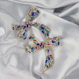 Middle Ancient Style Hollow Enamel Oil Drop Atmospheric Elegant Bow Large Brooch Corsage