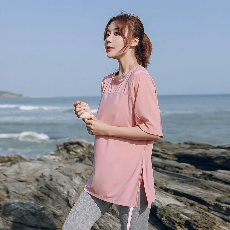 Футболка для одежды для йоги больших размеров, Женская Спортивная одежда для полных девочек с короткими рукавами, спортивная одежда для фитнеса, летняя одежда для бега, быстросохнущее Свободное пальто