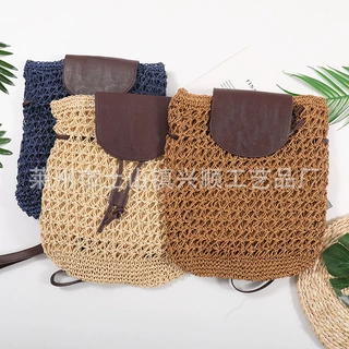 厂家直销夏季新款森女潮包双肩包草编包度假休闲包沙滩包草包女包