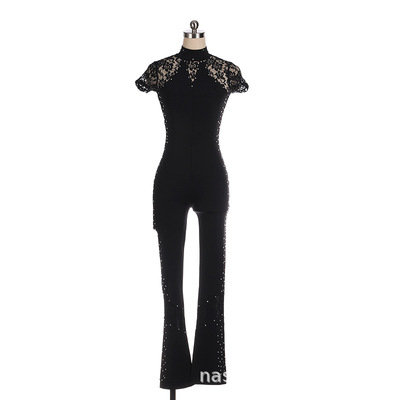 FUNO children adult Pattern Skate clothing Training clothes Sleeveless one-piece garment girl perform clothing black Lace