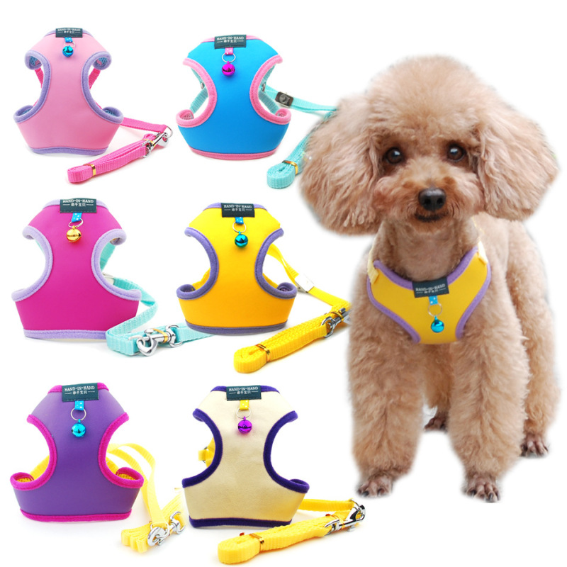 Pet Bellyband Body Protector with Bell Vest Style Pu Soft Leather Stain-Resistant Traction Rope Cat and Dog Harness Small Toy Dog