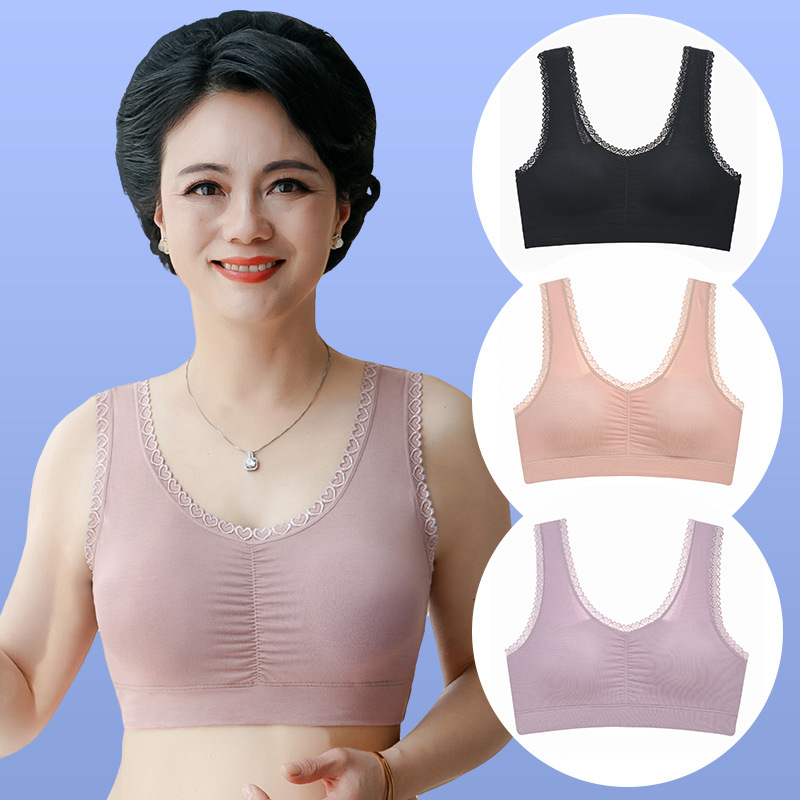 Middle-aged and Elderly Underwear Women's Thin Mother Bra Vest-style Modal Cotton Large Size Non-rimmed Bra Underwear for Middle-aged
