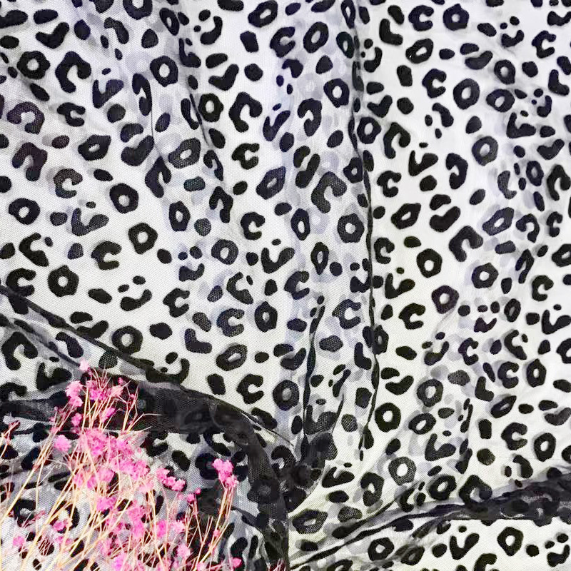 植绒豹纹 几何花型植绒 黑色豹纹 网布植绒 现货网布 植绒工厂