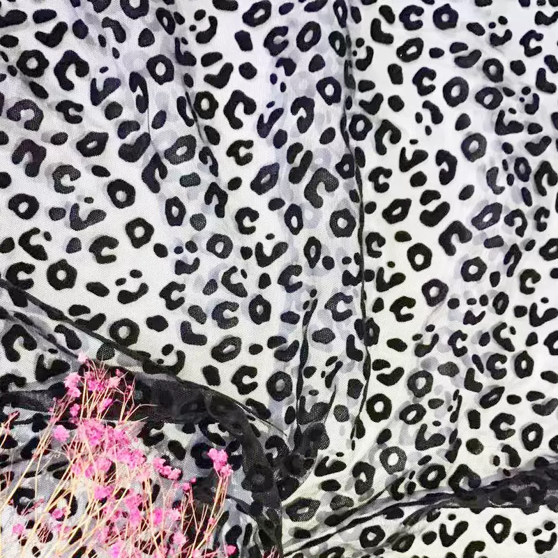 植绒豹纹 几何花型植绒 黑色豹纹 网布植绒 现货网布 植绒工厂