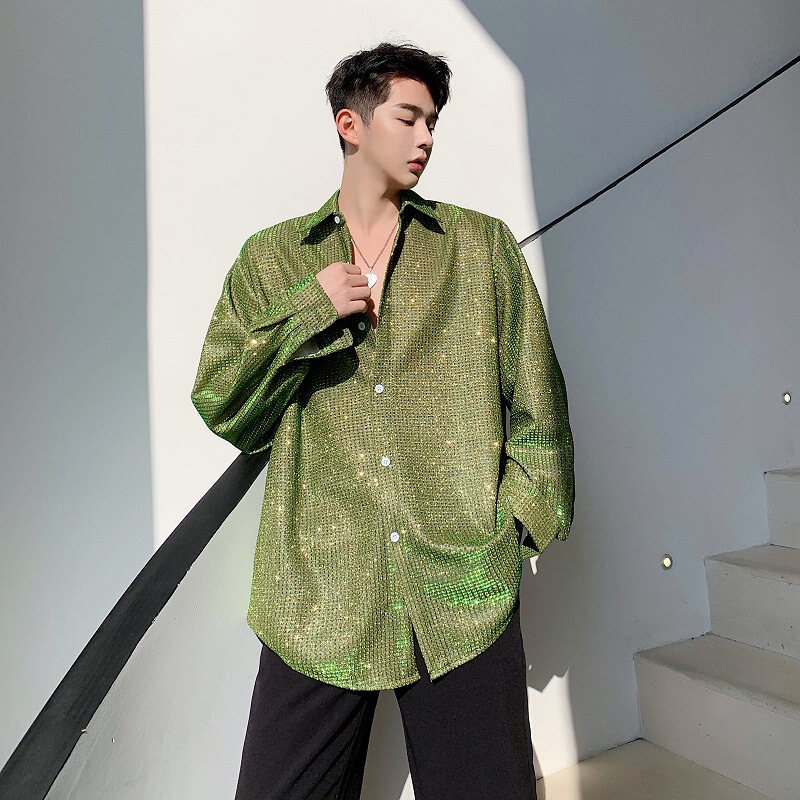 Bright Shirt 2020 Spring New Fashionable Korean Style Elegant Long Sleeve Niche Top chic Men's Shirt Trendy