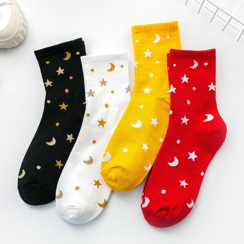 Korean style socks women's spring new bright silk star socks mid-tube women's socks fashionable socks sports socks