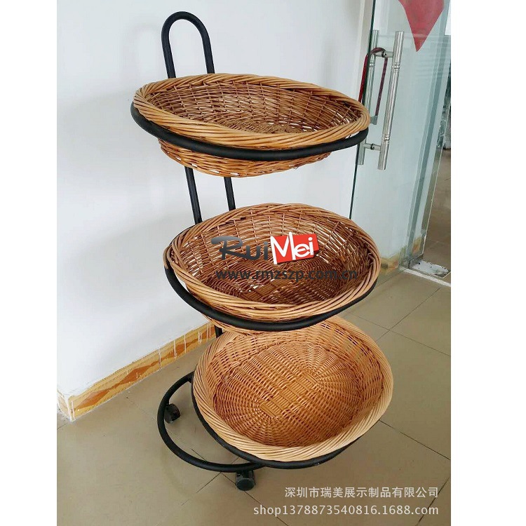 厂家定制移动藤蓝水果架 面包陈列架展示架货架 蛋糕展架铁艺