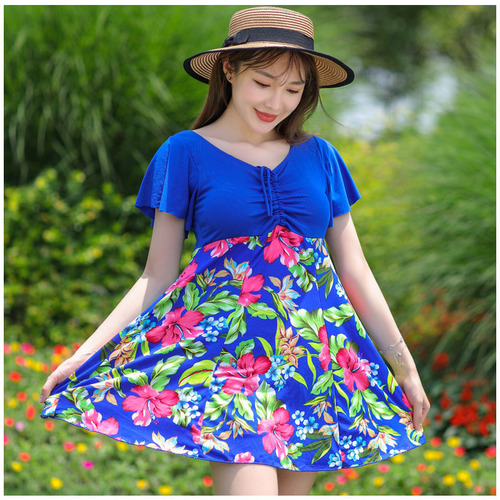 Ladies Conservative Cover-Belly Plus Size Mother Costume Swimsuit for Middle-Aged Women, Loose Hot Spring Big Size Swimsuit, Yaorushu 8903