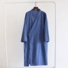Men's cotton hemp deep blue robe