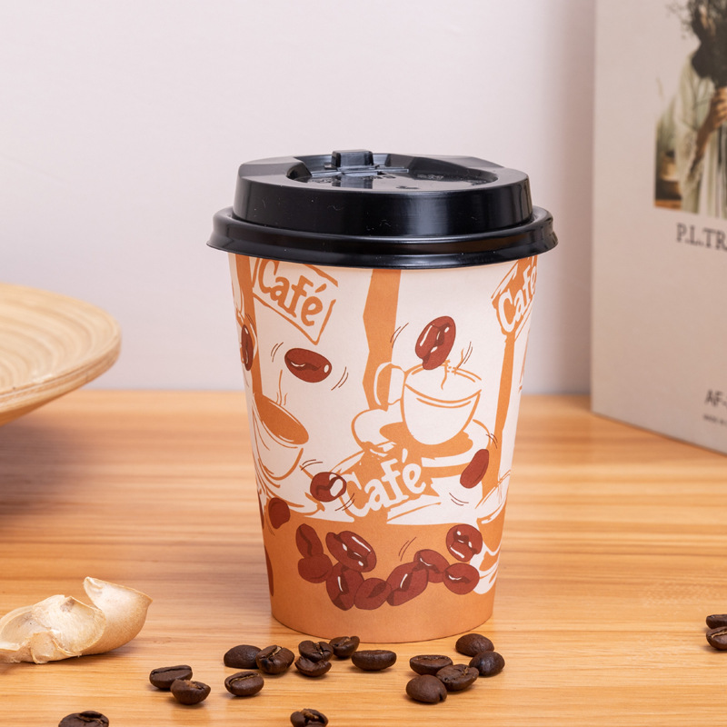 Taza de papel de café impresión personalizada taza de papel de té de leche desechable con tapa Logotipo de impresión leche de soja bebida caliente taza de papel de café Comercio exterior Exportación