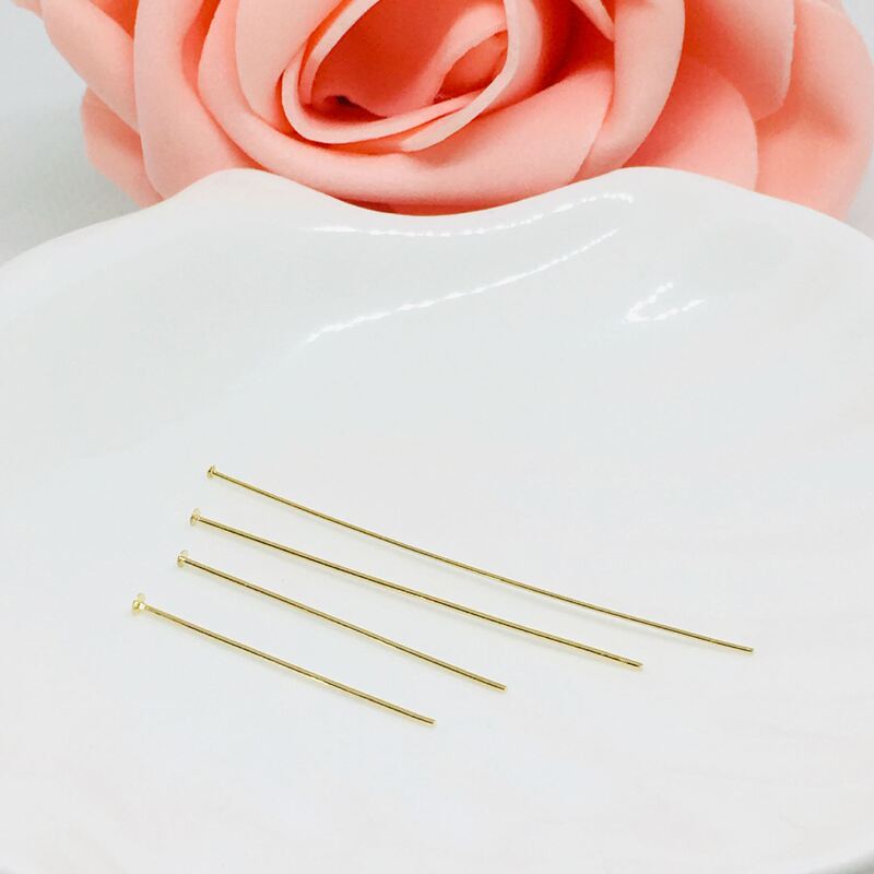 14K gold color retaining T-pin DIY jewelry accessories earrings handmade material flat pin Multi-specification beaded T-pin