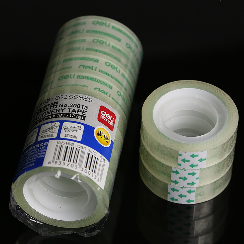 deli/deli 30013 transparent tape 12mm * 18y manual tape hand tear small tape stationery