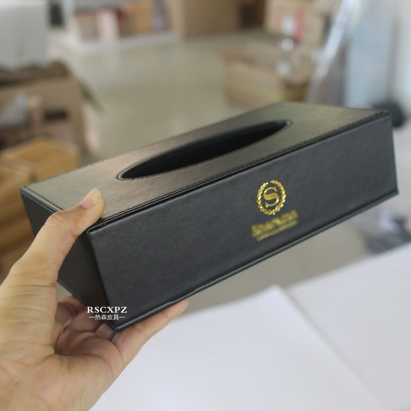 Гостиничные принадлежности Черная коробка для полотенец для номеров KTV Hotel Кожа для отеля Бумажная коробка для полотенец может быть напечатана LOGO