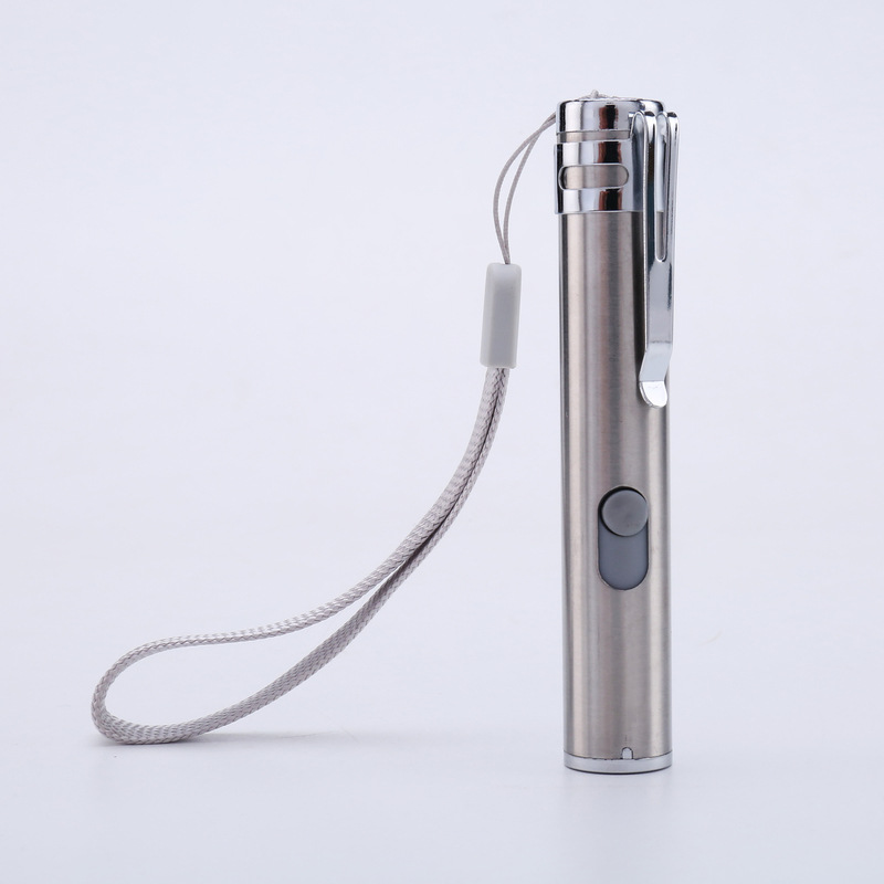 De acero inoxidable de múltiples funciones LED mini linterna detector de efectivo de luz láser infrarrojo tres en uno USB recargable