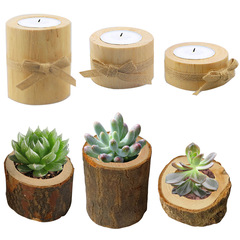 Wooden craft decorative creative bark log candle holder home decoration succulent small flower pot ornament