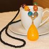 Ethnic pendant with tassels, retro necklace wax agate, sweater, ethnic style, wholesale
