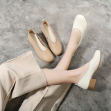 Квадратные ретро-ретро-туфли бабушки с толстыми каблуками 2025 Весна Новая середина каблука Универсальная корейская версия женских синглов на высоких каблуках Xiaoxiangfeng