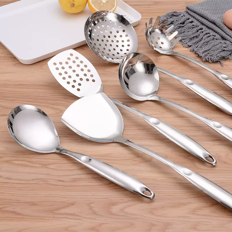 不锈钢铲勺厨具套装家用加厚隔热指纹柄锅铲漏勺汤勺