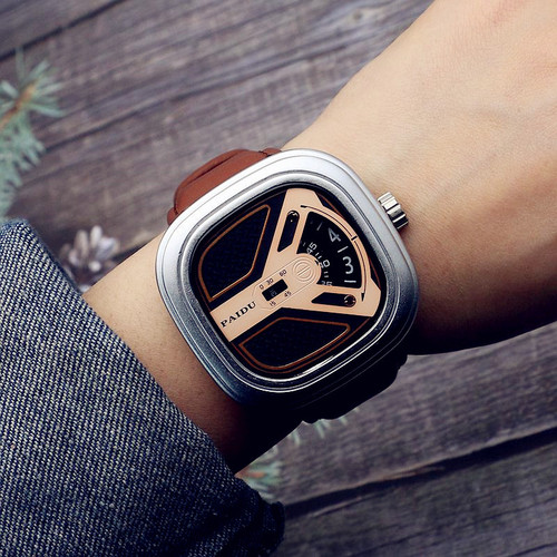 Punk style European and American turntable boys' new concept watch trendy men's fashion watch versatile belt quartz watch foreign trade watch