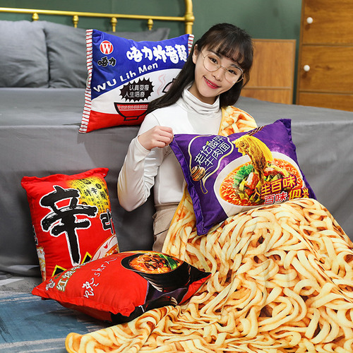 Cartoon instant noodles pillow blanket braised beef noodles nap pillow car pillow quilt dual-purpose air-conditioning quilt