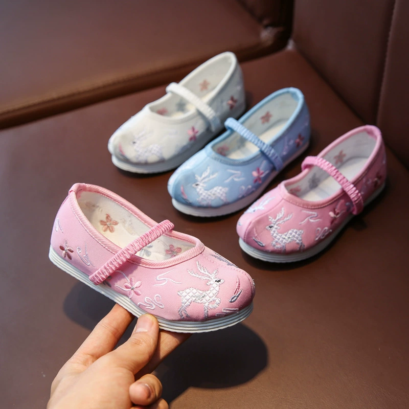 Новая детская обувь с вышивкой, древний костюм Тан, Тканевая обувь для девочек, туфли-банты, старинный костюм, обувь для выступлений ханьфу, китайский стиль