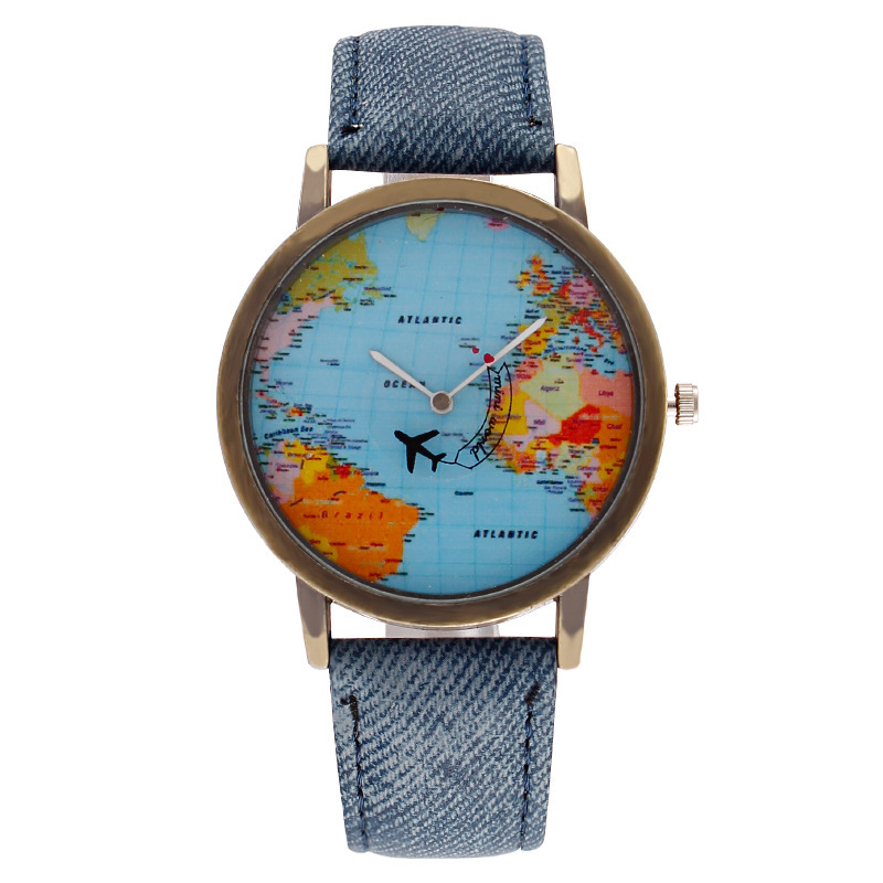 Hot Selling Foreign Trade World Earth Airplane Watch Needle Denim Belt Men's Watch Men's Watch Manufacturer Dropshipping