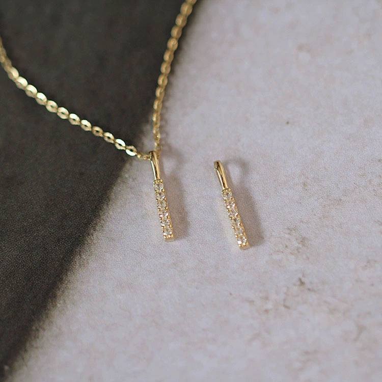 Однословоный кулон из чистого золота 9 карат с инкрустацией из циркония, миниатюрный однословоный кулон-стик, геометрический, 310OK