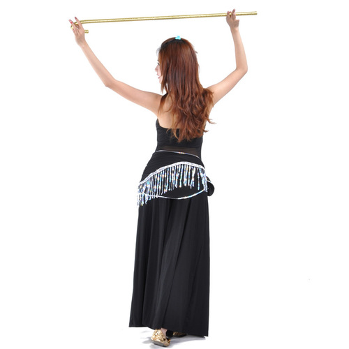 Semi-sheer gauze suspender top + single-open straight pants + wrinkled suspender waist chain, three-piece belly dance suit