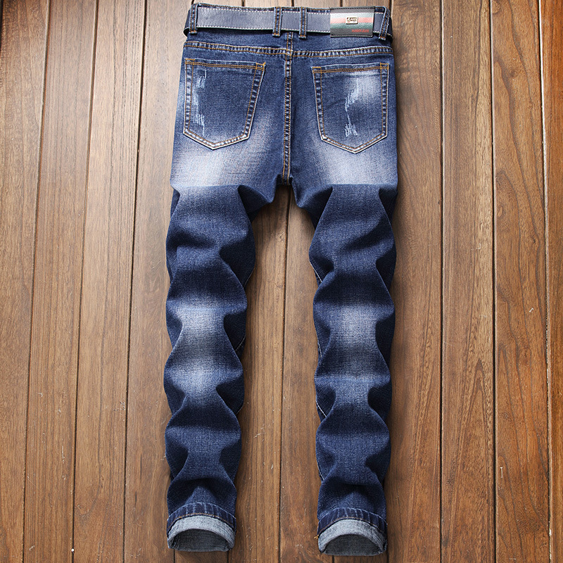 Jean slim personnalisé pour homme, pantalon extensible tendance brodé à petite jambe pour homme_voghion.com