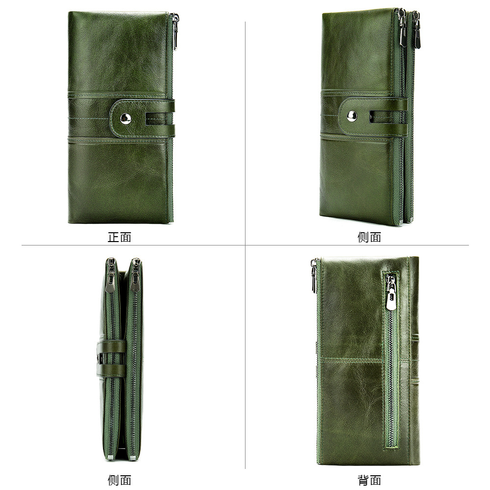 Malunte Anti-Magnetic Vintage Genuine Leather Long Wallet Women's Clutch High-End Multifunctional Top Grain Cowhide Wallet - Thumbnail 4
