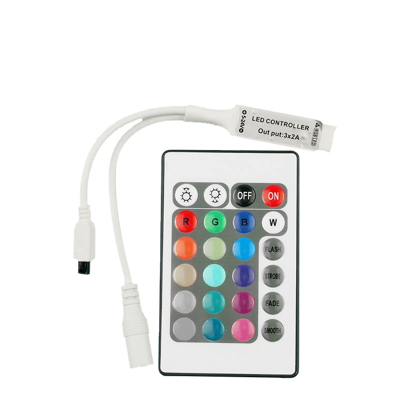 LED мини RGB контроллер, инфракрасный 24 клавиши, вход DC, разъём 4PIN female, инфракрасная головка с удлинителем