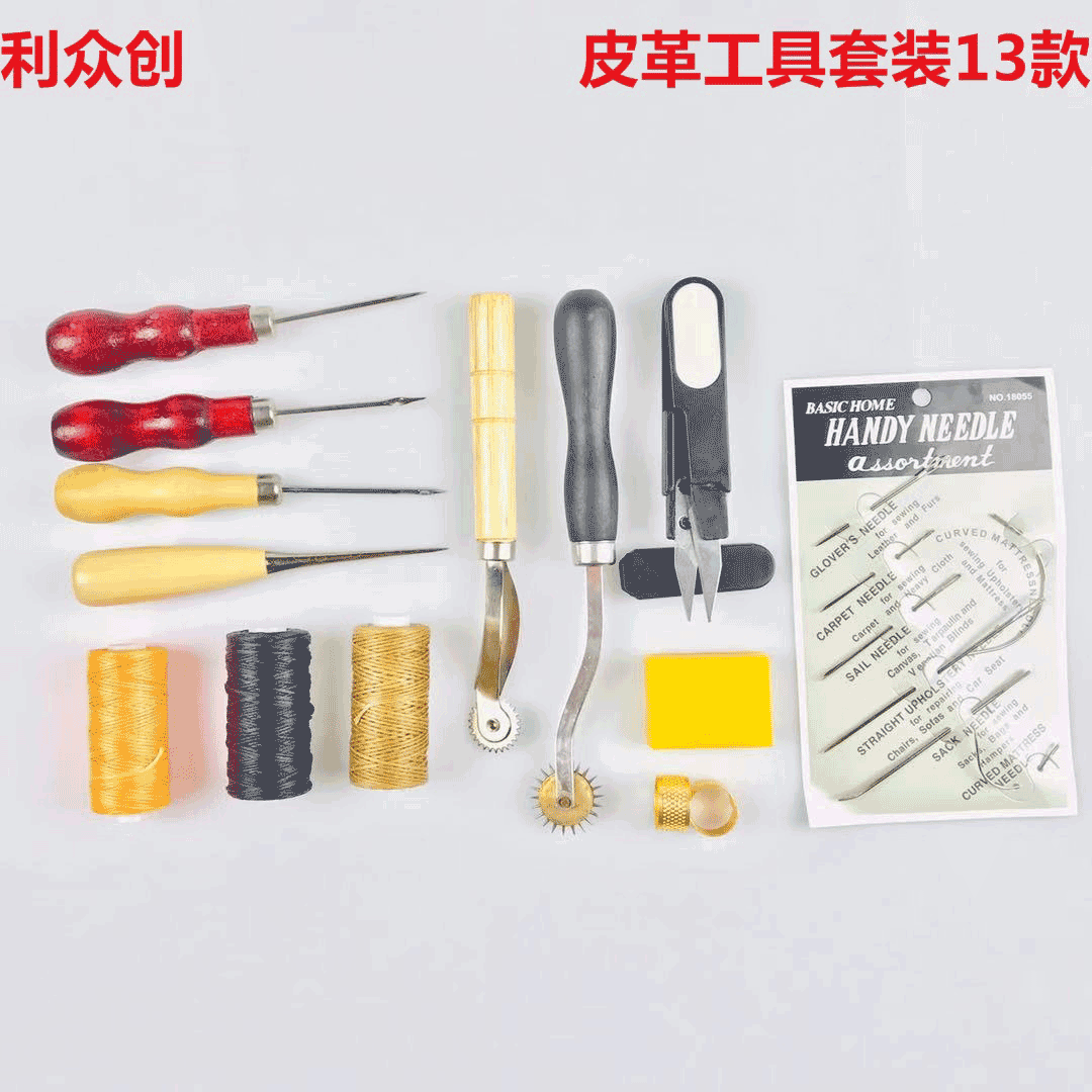 16 piezas de cuero herramientas traje hecho a mano cuero artesanal conjunto de cuero dispositivo de corte de diamante combinación de arte de cuero