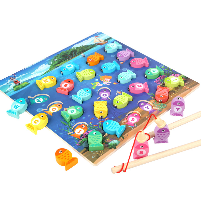 Magnetic cognitive letters and numbers for fishing, wooden toy, new collection, early education, brainstorm 5