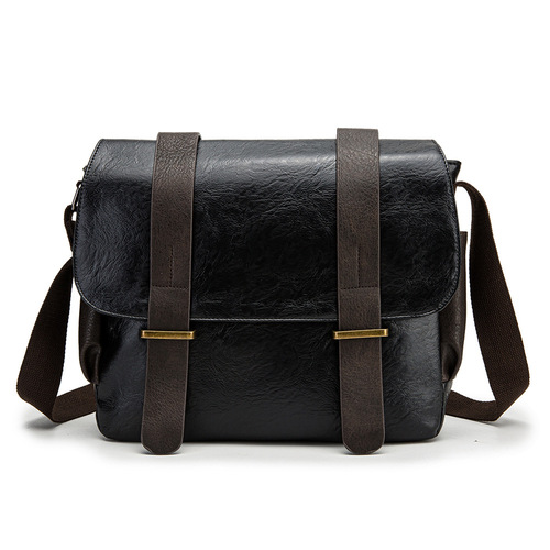 Wholesale New Korean Style PU Leather Men's Crossbody Bag Fashion Trend Single Shoulder Bag Horizontal School Bag Hanger Bag Tool Backpack