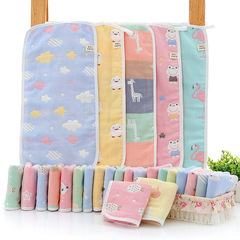 Six-layer pure cotton children's towel, infant and toddler gauze small towel wrapped face towel, 6-layer cartoon jacquard hand towel