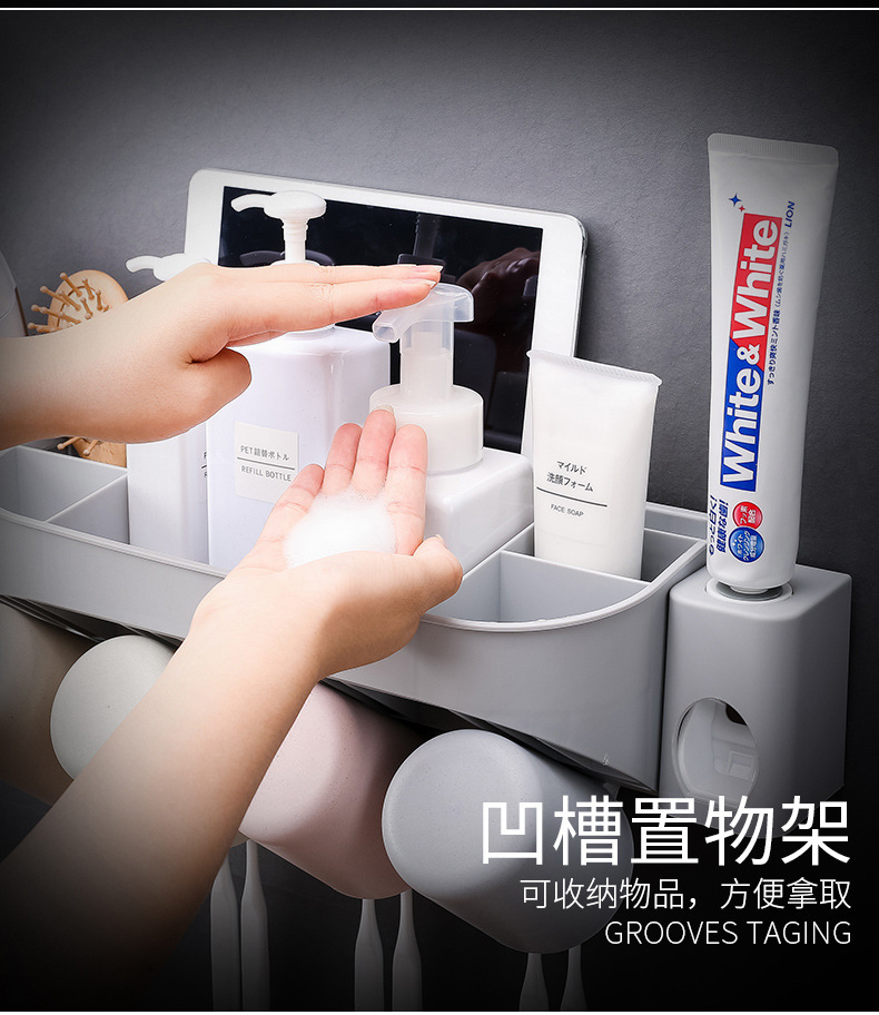 Portacepillos de dientes de bambú inclinado, organizador multifuncional de baño para cepillos y pasta dental