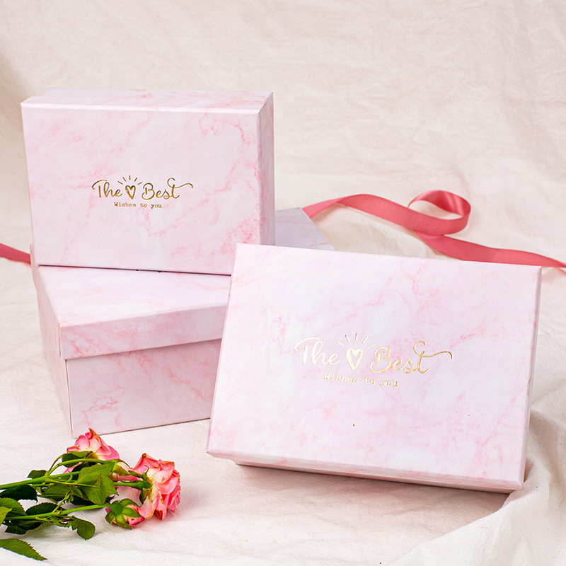 Marble pink gift box gift box with hand gift box box blind empty box gift box lid holiday gift box