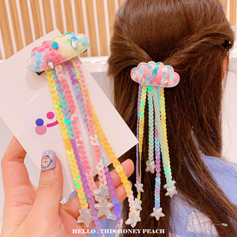 Hd20355A12 Japanese and Korean Sequin Tassel Colorful Sequin Pendant Kidsren's Cloud Hairpin Duckbill Clip Tail Clip Trendy