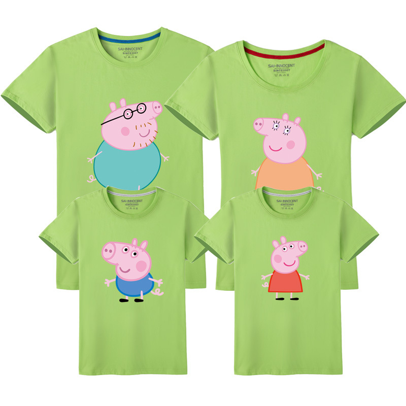 Verano de manga corta de tres piezas de algodón ropa para niños pareja padre-hijo cuello redondo hombres y mujeres media manga camiseta ropa de grupo