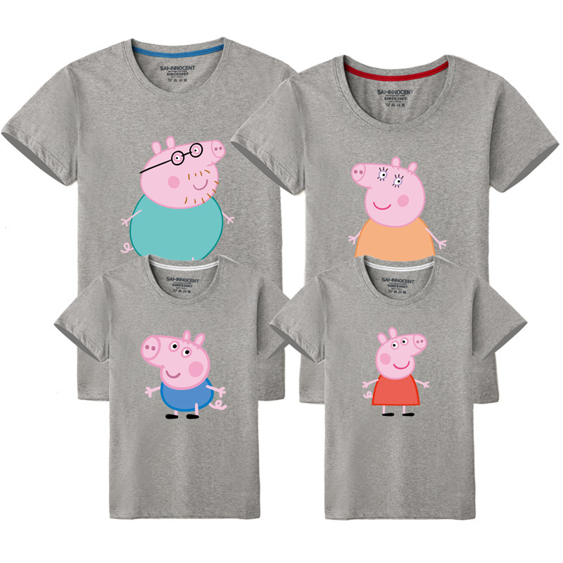 Verano de manga corta de tres piezas de algodón ropa para niños pareja padre-hijo cuello redondo hombres y mujeres media manga camiseta ropa de grupo
