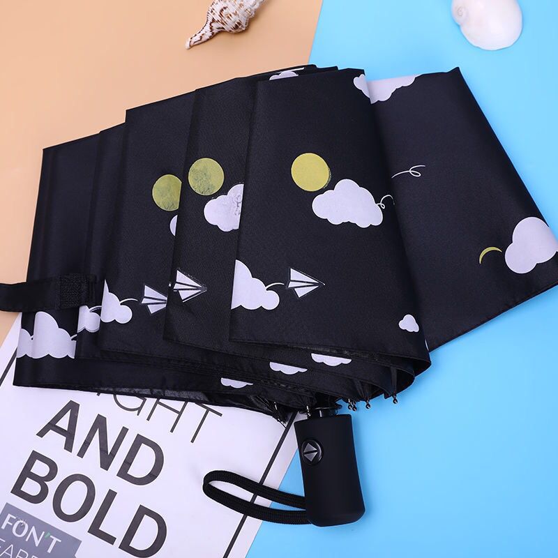 【Nuevo modelo】Paraguas de doble uso totalmente automático para sol y lluvia, protección UV, estilo de dibujos animados, diseño fresco, paraguas de tres pliegues para hombres y mujeres.