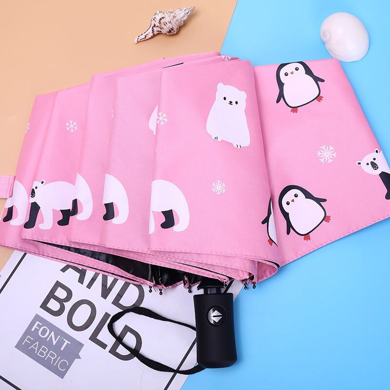 【Nuevo modelo】Paraguas de doble uso totalmente automático para sol y lluvia, protección UV, estilo de dibujos animados, diseño fresco, paraguas de tres pliegues para hombres y mujeres.