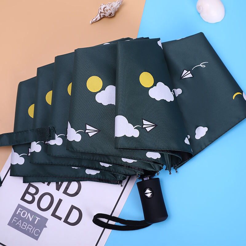【Nuevo modelo】Paraguas de doble uso totalmente automático para sol y lluvia, protección UV, estilo de dibujos animados, diseño fresco, paraguas de tres pliegues para hombres y mujeres.