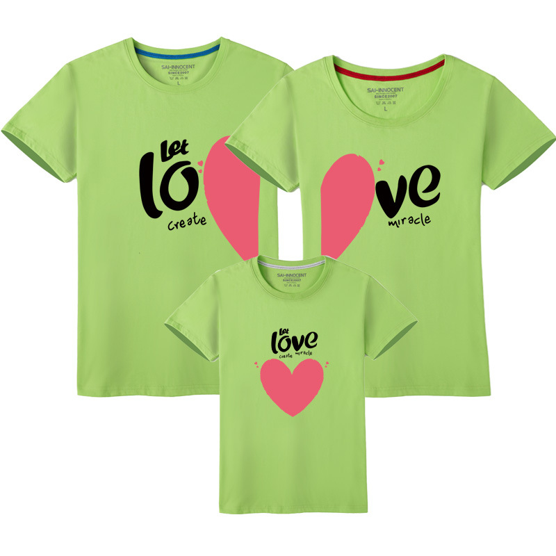 Media manga verano amor corazón rojo amor puro algodón padre-hijo ropa de clase ropa impresa ropa para niños manga corta cuello redondo Camiseta al por mayor