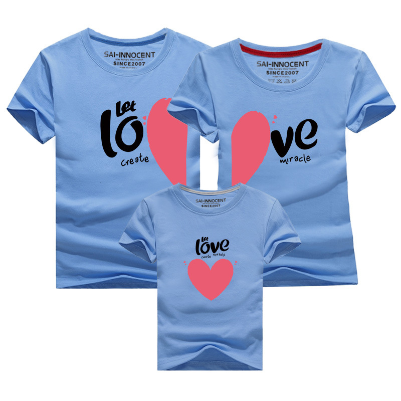 Media manga verano amor corazón rojo amor puro algodón padre-hijo ropa de clase ropa impresa ropa para niños manga corta cuello redondo Camiseta al por mayor